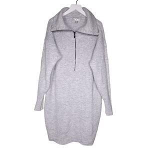 Venus Sweater Dress Gray 1/4 Zip Cowl Ribbed Ragland Sleeve‎ Wool Blend XL
